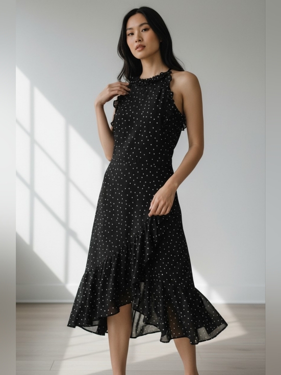 Who What Wear Dresses & Skirts - Who What Wear Black Halter Asymmetrical Dress with White Dots - Sm
